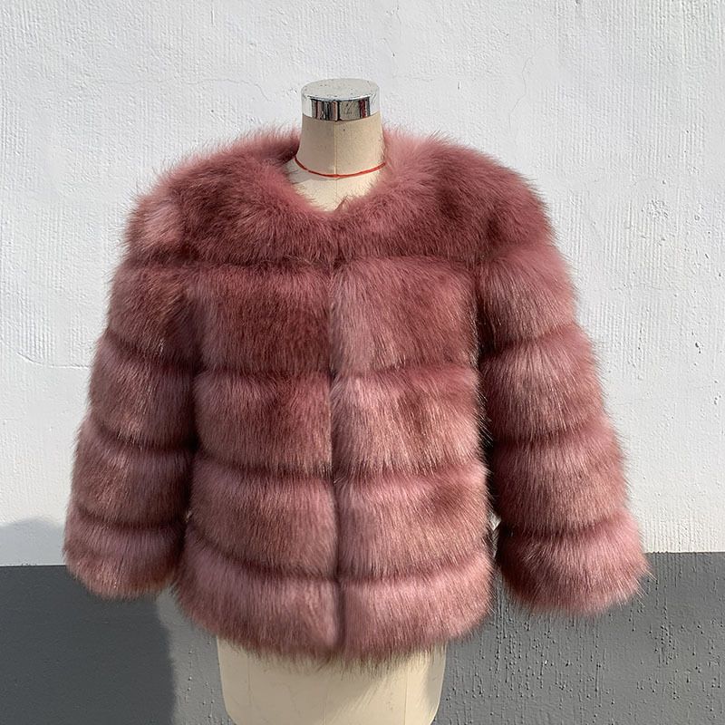 Cappotto di pelliccia patchwork in pelliccia di volpe da donna, moda invernale, imitazione pelliccia di volpe sintetica, cappotto di pelliccia sintetica da donna, moda invernale, giacca calda a maniche lunghe_voghion.com