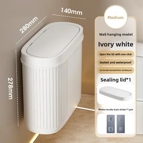 Cestino per WC da parete specifico per bagno con coperchio, per uso domestico, 2024, nuovo, di alta qualità, in stile crema_voghion.com