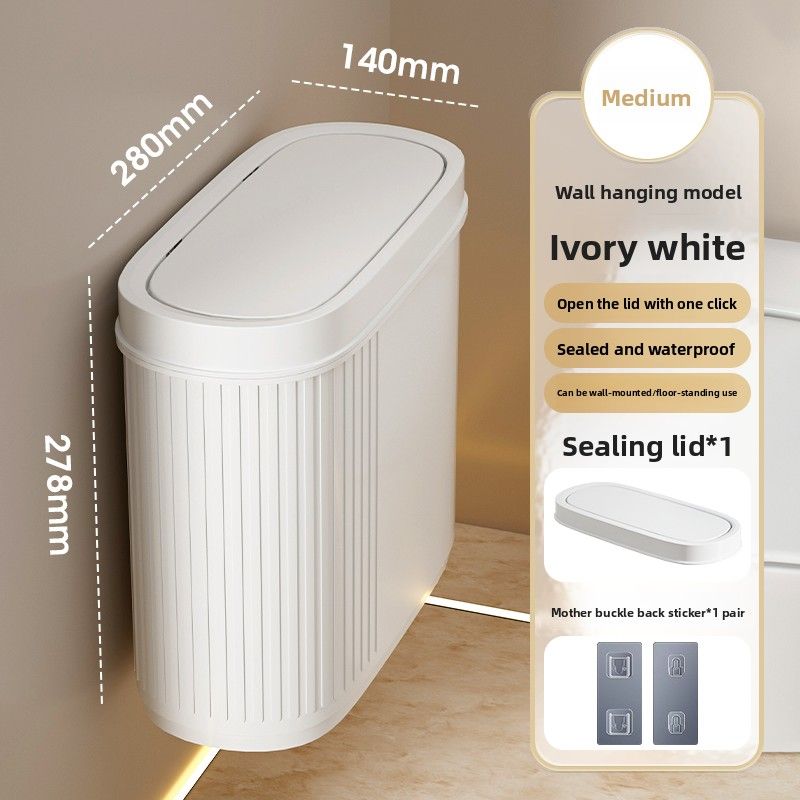 Bathroom Wall-Mounted Toilet-Specific With Lid Household 2024 New High-Value Cream Style Gap Trash Can_voghion.com
