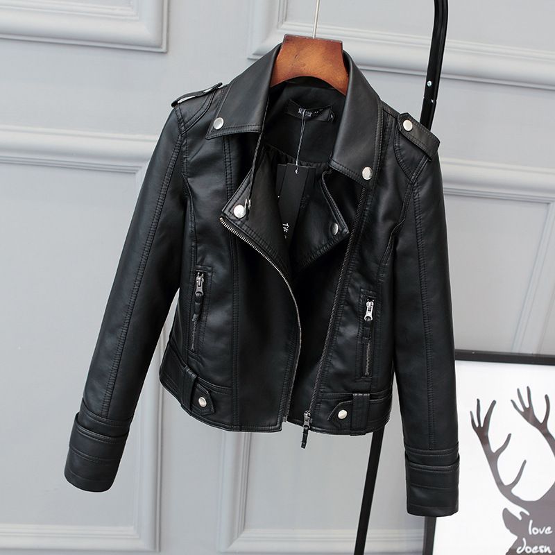 Korean Version of Slim PU Leather Jacket Women's 2023 Spring / Autumn Winter  New Motorcycle Leather Short Coat_voghion.com