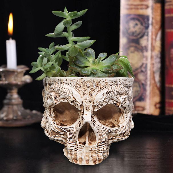 Totenkopf Übertopf - Gothic Halloween Blumentopf Sukkulenten Behälter mit Abflussloch Keramik Geschenk Dekor_voghion.com
