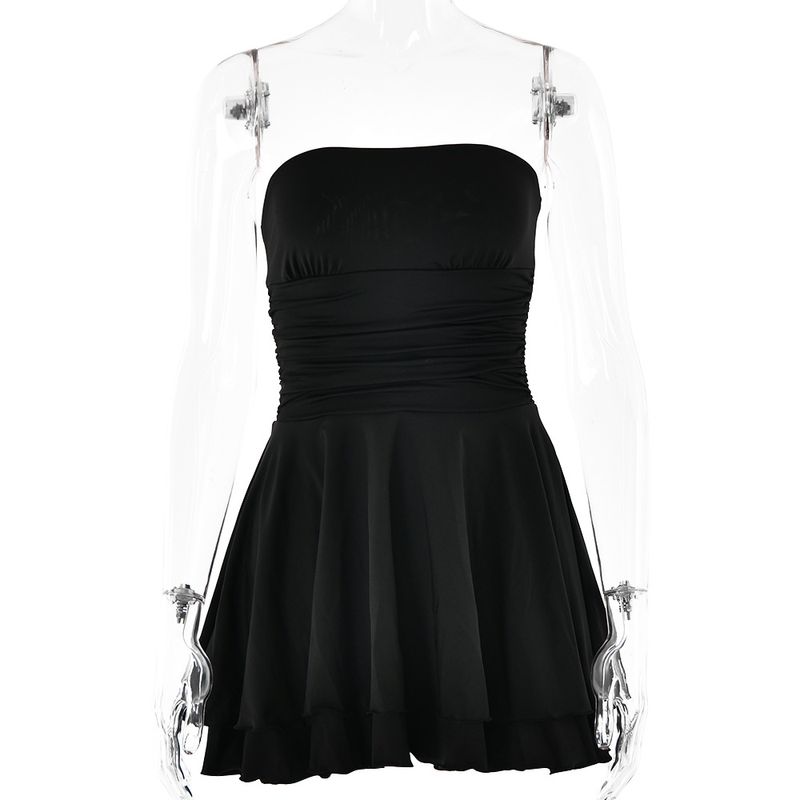 Ins2025 Robe sexy et épicée pour fille, couleur unie, col unique, sans bretelles, dos nu, taille haute, jupe courte_voghion.com