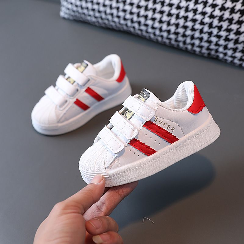 Primavera outono infantil, meninos e meninas, calçados esportivos com top shell, casual pequeno branco infantil_voghion.com