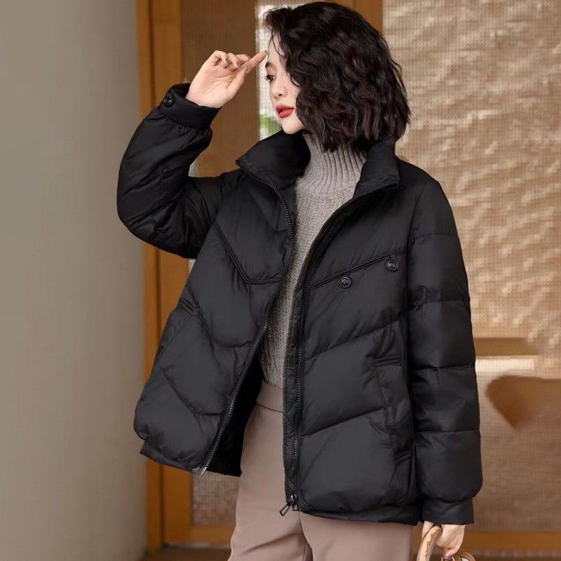 Women's Winter Down Jacket Short Puffer Coat Duck Feather Filled Hooded Casual Fashion Outerwear For Plus Size_voghion.com