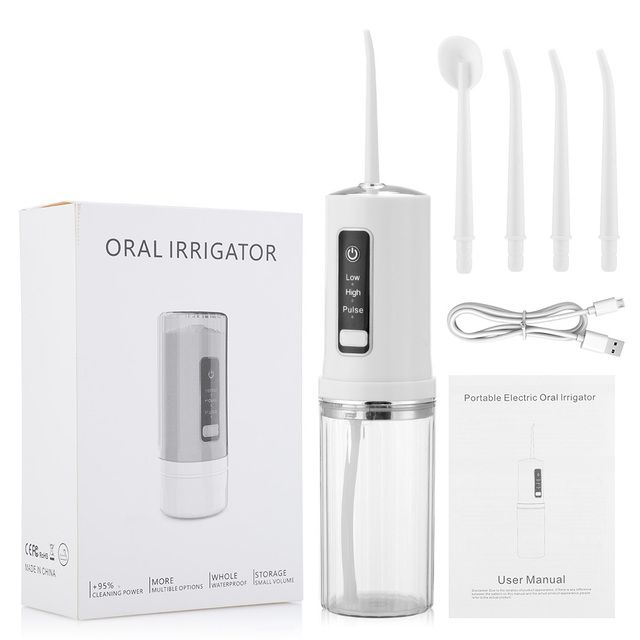 Bärbar Irrigator Tandvattenstråle Tandtråd Vattenplockare Tandrengöring Muntvättmaskin Verktyg Whitener Munhygien 4 Munstycken_voghion.com