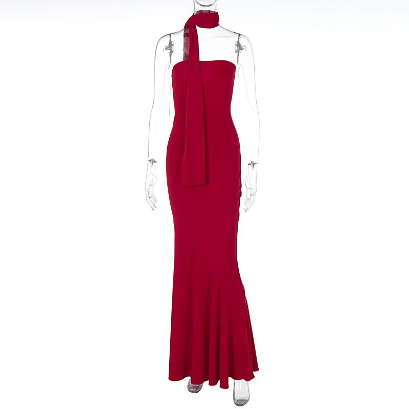 Damenbekleidung, eng anliegende Taille, mittlere Länge, sexy Stil, Wickelbrust, Fisch-Swing-Muster, Rock, Cape-Kleid_voghion.com