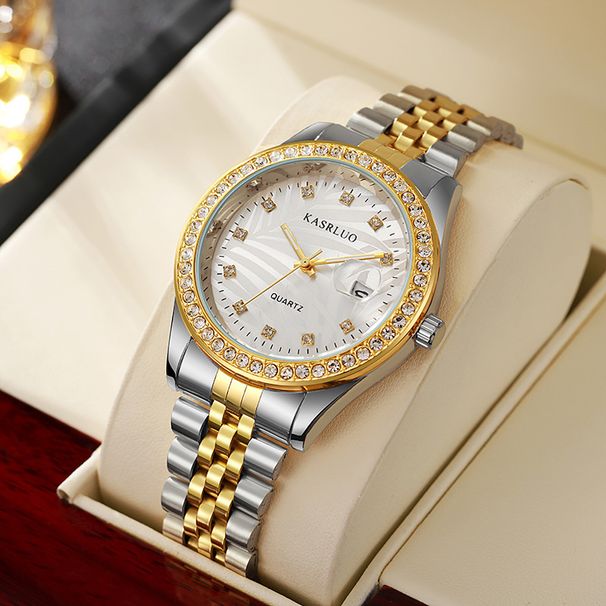 für Mn Trndy Diamant-verkrustete Coupl Stl Band Calndar Casual Studnt Erwachsene Vollautomatische Quarzuhr Mtal_voghion.com