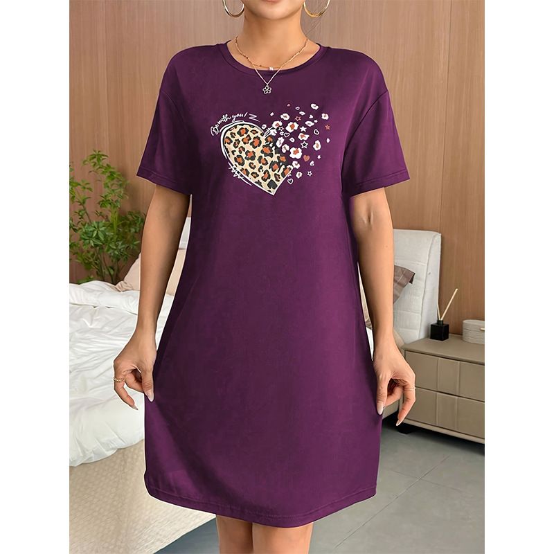 New Summer Nightgown, Home Wear, Thin Design, Short Sleeved, Comfortable, Casual, Fashionable, Printed Heart-shaped Vest_voghion.com
