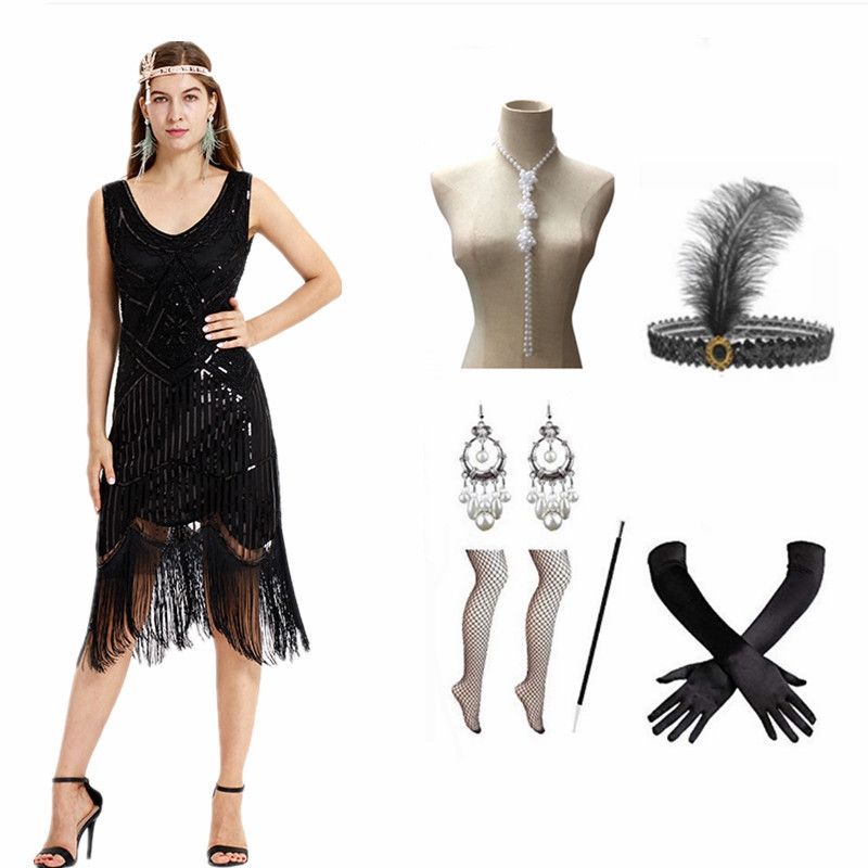  Robe de soirée rétro des années 1920, robe de soirée de bal, faite à la main, avec des paillettes et des perles, à pompon_voghion.com