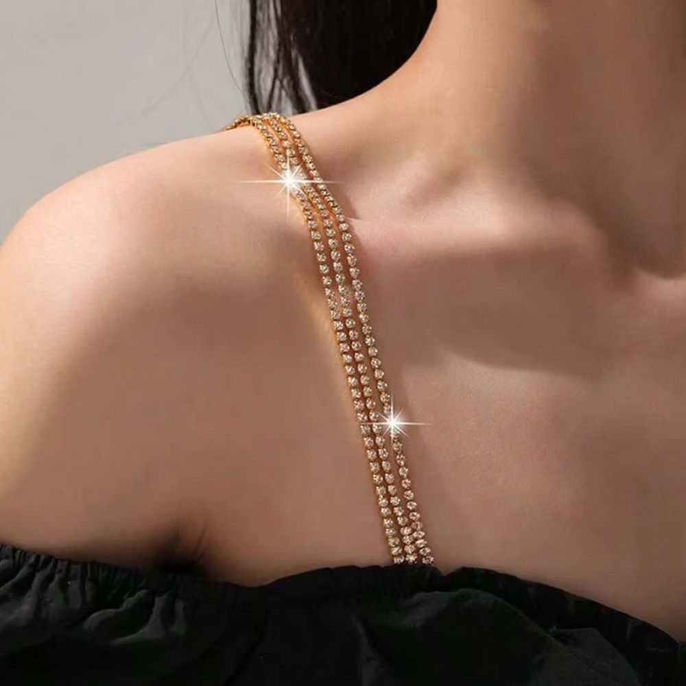 moda semplice sposa abbigliamento accessori tre file strass intimo invisibile spallina reggiseno monospalla_voghion.com