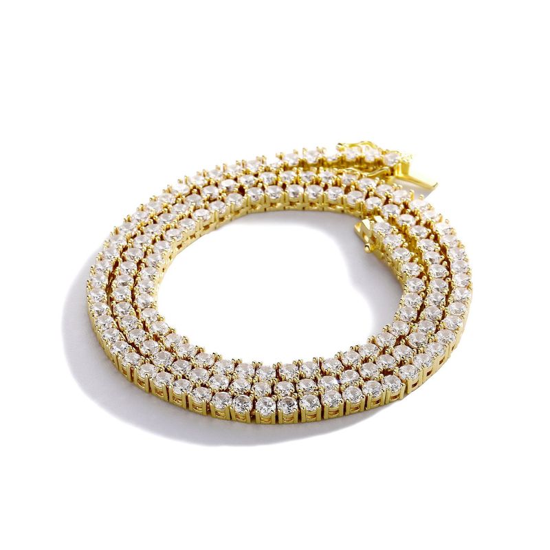 Hip Hop Single Row Full Dia Tennis Bracelet Inlaid With Zircon Chain Gold Plated Men's Personalized Necklace Jewelry_voghion.com
