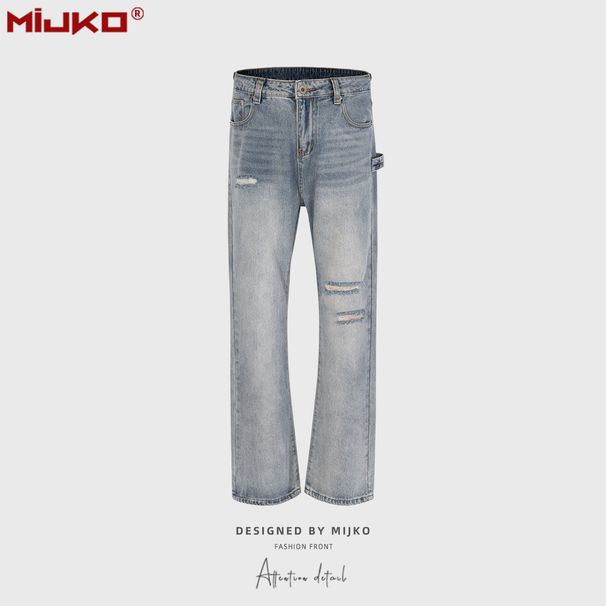 Men's and Women's Washed Buttons Editor's Decorated Pants Unisex Distressed Bootcut Jeans_voghion.com