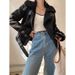 Women's Clothing Women's Biker Style Jacket Winter Cozy Faux Shearling Fleece Lined Bomber Coat With Zipper Closure, Black & Khaki, XS/S/M/L_voghion.com