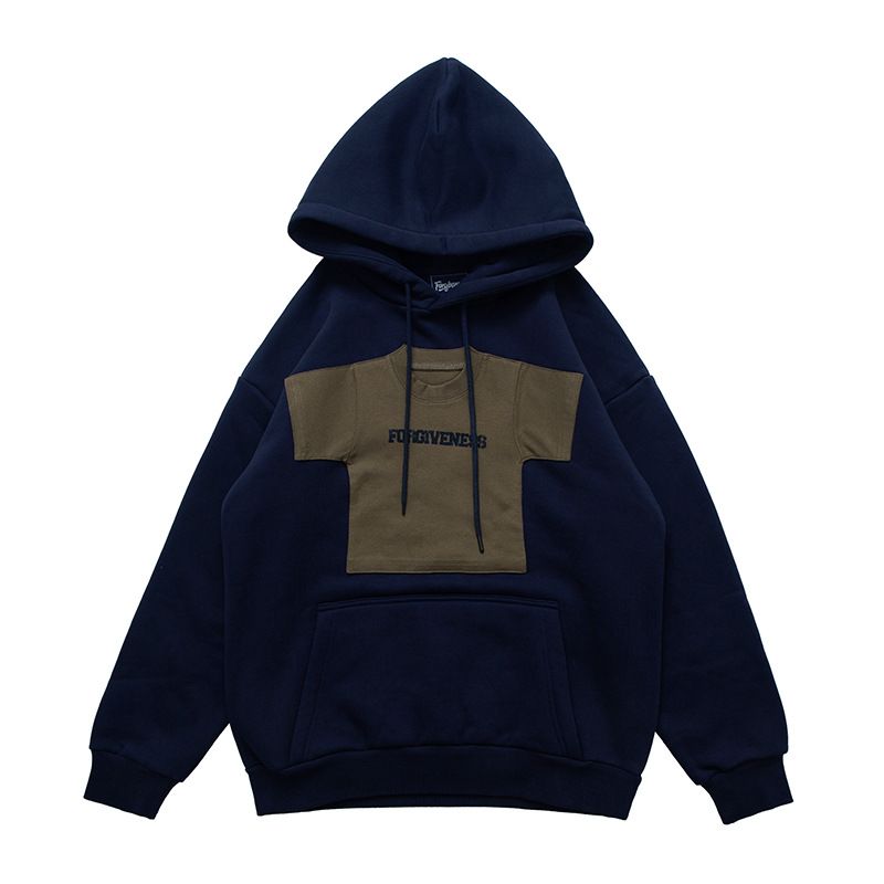 Felpa con cappuccio casual da uomo con cuciture retrò e velluto, per coppia_voghion.com