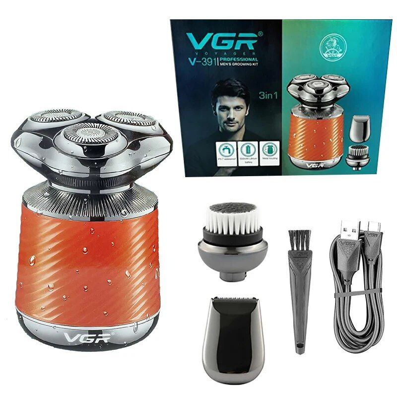 VGR V391 Professioneller Herrenbart-Rasierer, wasserdicht, 3-in-1, elektrisch, kabellos, klein, tragbar_voghion.com
