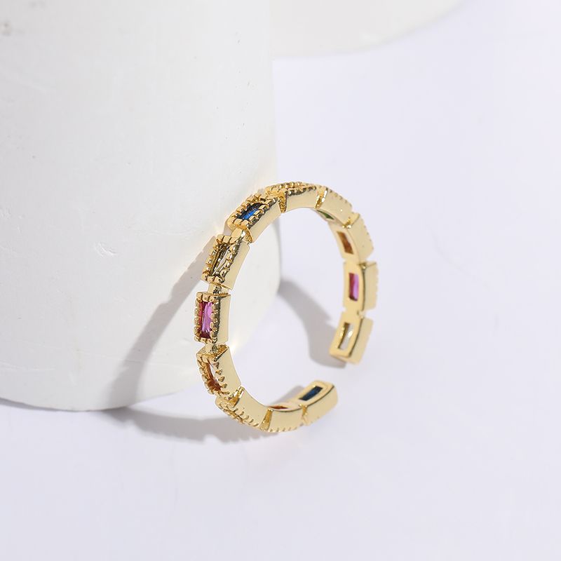 Fashion Rectangle Brass Gold Plated Zircon Open Ring 1 Piece_voghion.com