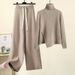 Women's Clothing suit for women new autumn and winter stylish high necked knitted sweater + drawstring drape wide leg pants two piece suit_voghion.com