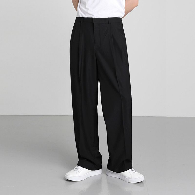 Pantaloni da uomo larghi, dritti, alla moda, coordinati, casual, drappeggiati, a gamba larga, piccoli pantaloni da abito_voghion.com