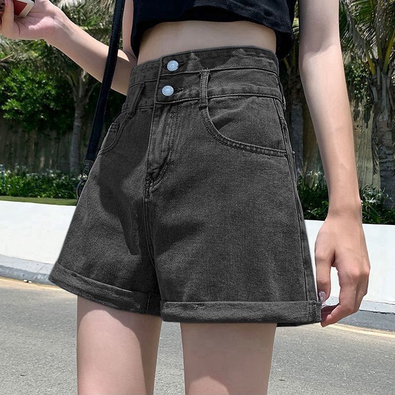 Pantaloni scurți din denim pentru femei, ținute de vară în 2024, linie A albă nouă, lejeră, tiv subțire și creț, talie înaltă, pantaloni sport pentru exterior_voghion.com