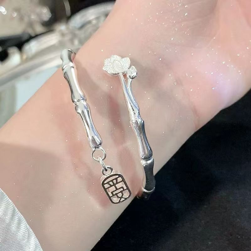 Nuovo bracciale Ping An Lotus solido di alta qualità con bracciale aperto ad anello semplice da donna, stesso stile, artigianato versatile_voghion.com