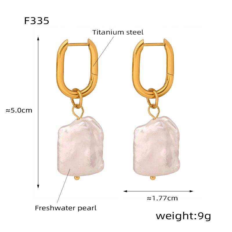 Women's Jewelry Vintage Light Luxury Titanium Steel Gold-Plated Irregular Freshwater Pearl Earrings For Women_voghion.com