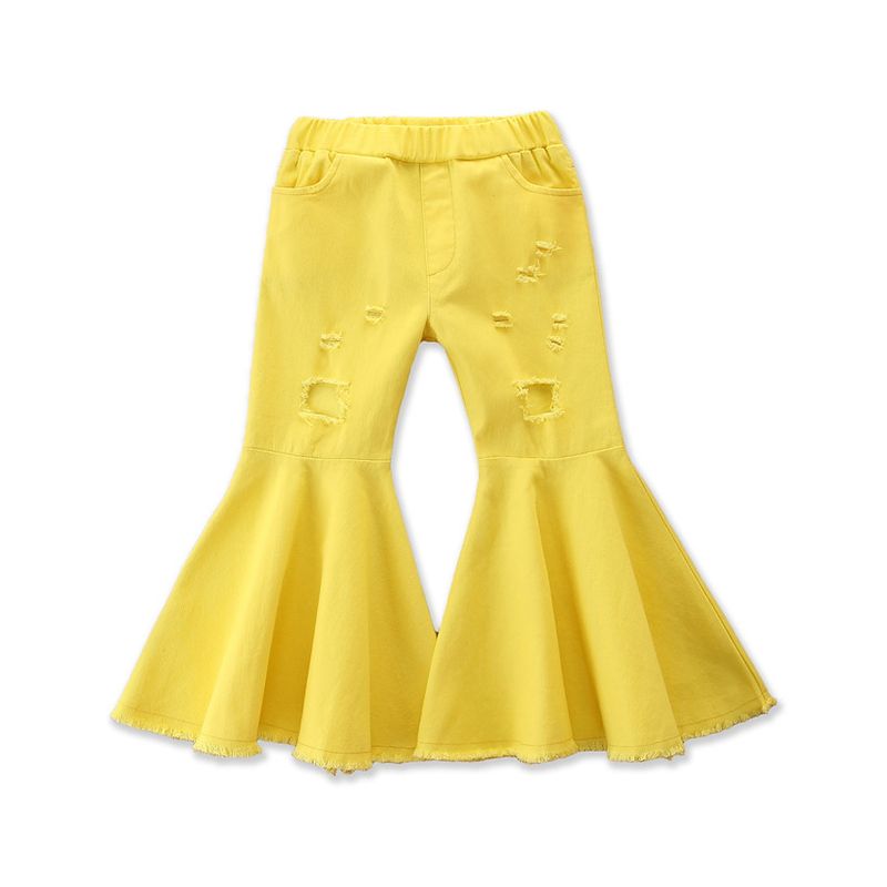 Street style girls' candy pink flared ins versatile children's fashionable fringed jeans_voghion.com