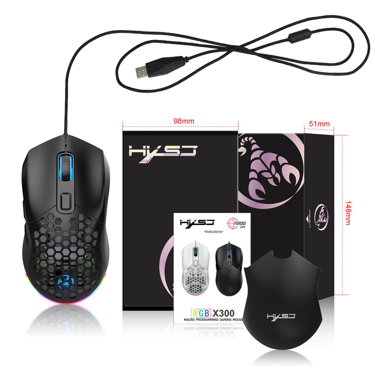 New X300 hollowed out wired esports MOUSE RGB luminous lightweight gaming mouse Gaming_voghion.com