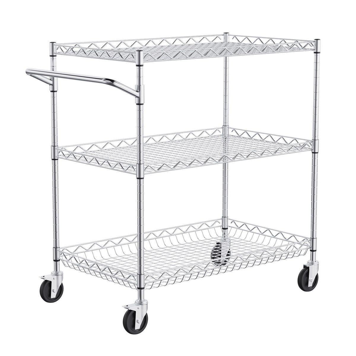 VEVOR 3-Tier Utility Cart Rolling Cart on Wheels 30"x18"x32.4" 661 LBS 6 Hooks_voghion.com