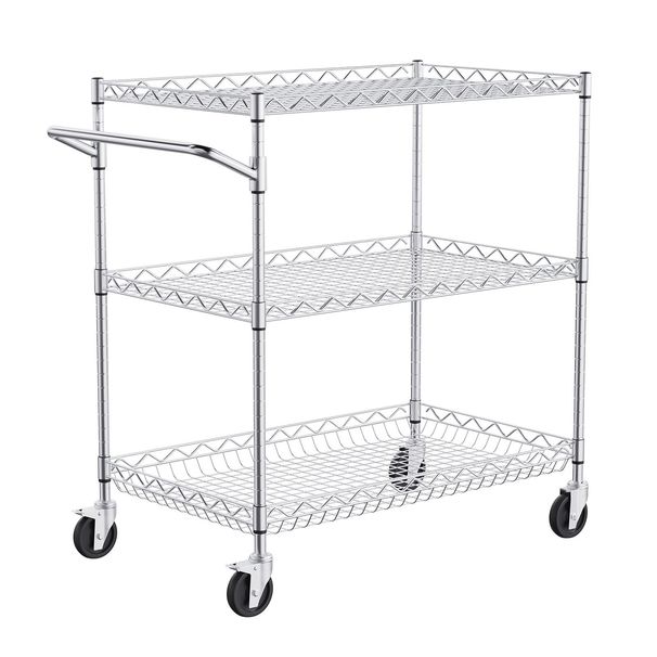 VEVOR 3-Tier Utility Cart Rolling Cart on Wheels 30"x18"x32.4" 661 LBS 6 Hooks_voghion.com