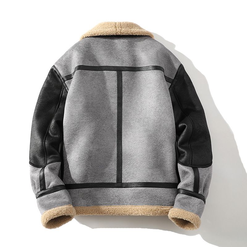 ​​Men's Oversized Faux Shearling Jacket – Fleece-Lined Winter Coat With Notch Lapel (Gray, M-5XL)​​_voghion.com