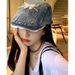 Bow Design Front Brim Hat Women's Washed Cool Girl Cowboy Hat Shade Duck Tongue Beret_voghion.com