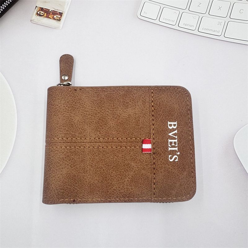 Portafoglio da uomo corto con cerniera orizzontale bifold portamonete retrò casual quadrato_voghion.com