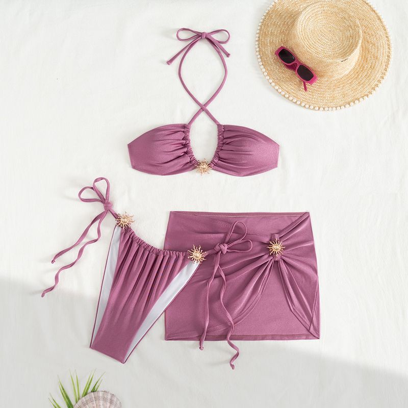 Women's Clothing New Swimsuit Three Piece Suit Solid Color Sexy Split Swimsuit Bikini Female_voghion.com