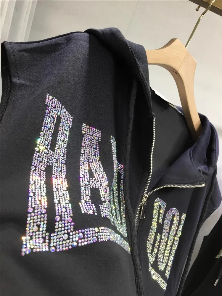 Women's Clothing Fat Mm Heavy Hot Diamond Wings Hooded Cardigan Sleeveless Vest Waistcoat Jacket Vest_voghion.com