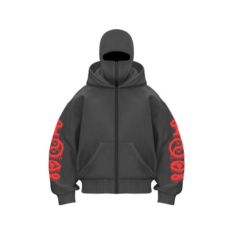 Męska odzież, modny wzór, sweter z kapturem i podwójnym zamkiem błyskawicznym, modny top_voghion.com