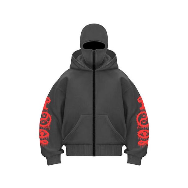 Męska odzież, modny wzór, sweter z kapturem i podwójnym zamkiem błyskawicznym, modny top_voghion.com