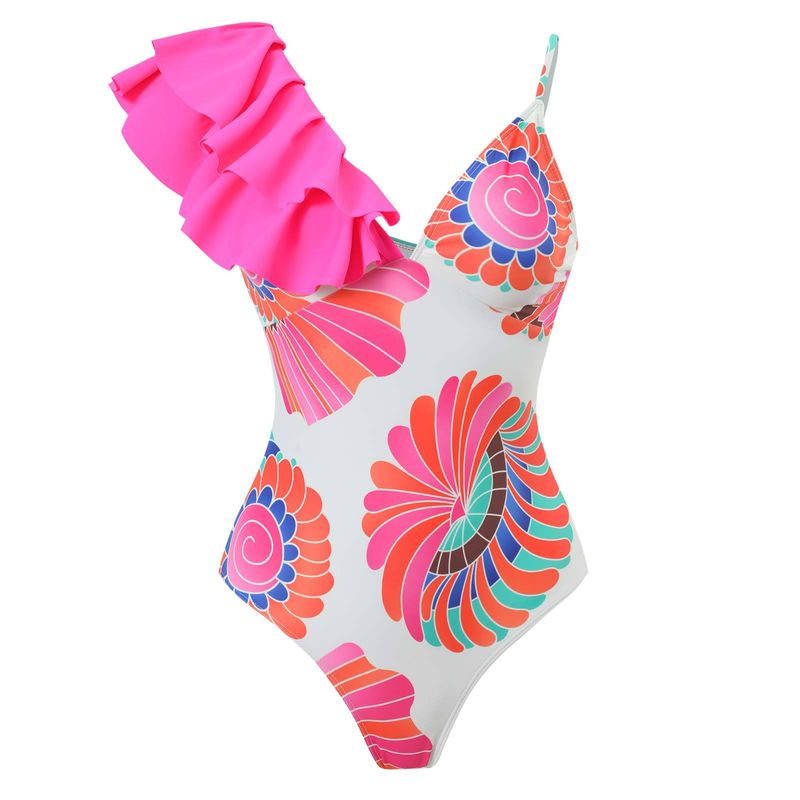 2023 nouveau Sexy une pièce maillots de bain femmes Bikini motif léopard volants bord maillots de bain Bikini en mousseline de soie longue robe_voghion.com