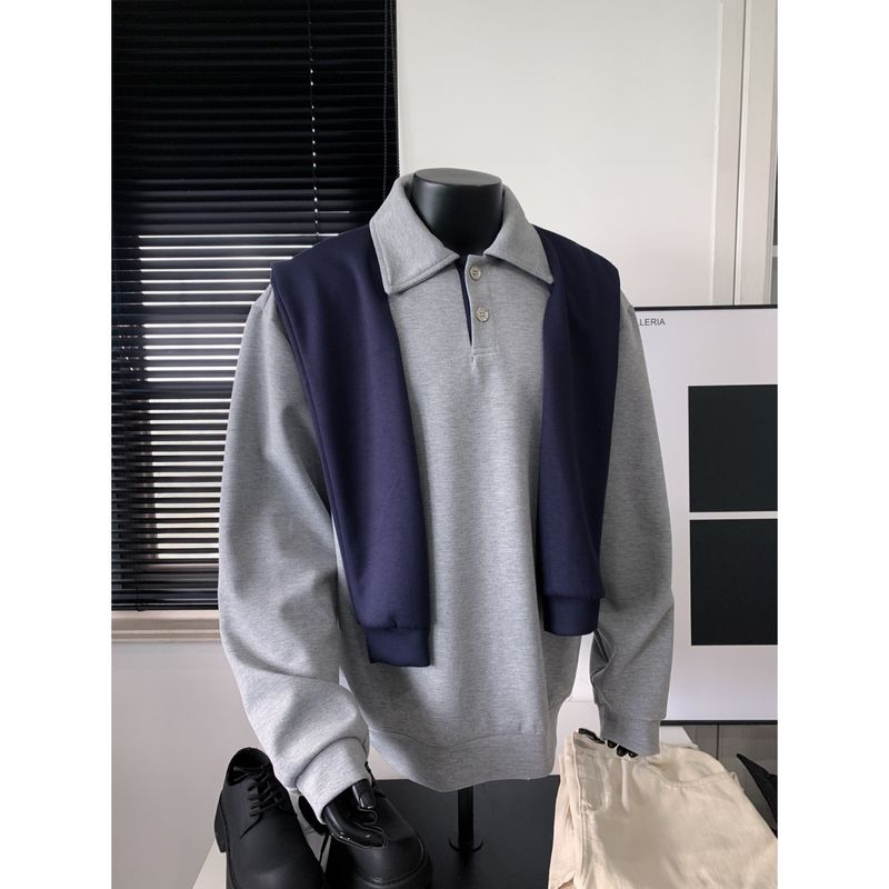 Marineblaues Sweatshirt mit Schalärmeln für Herren, Frühling 2025, neues, lässiges, schlichtes Oberteil in Grau_voghion.com