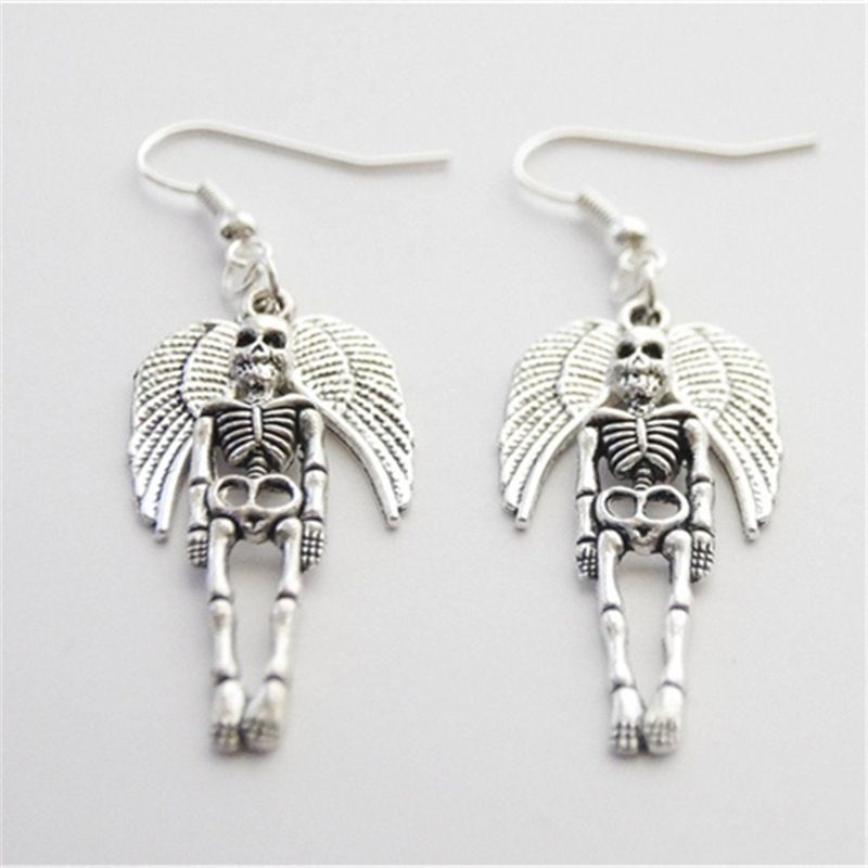 Ali d'angelo Orecchini a forma di teschio Gioielli Ganci per le orecchie_voghion.com