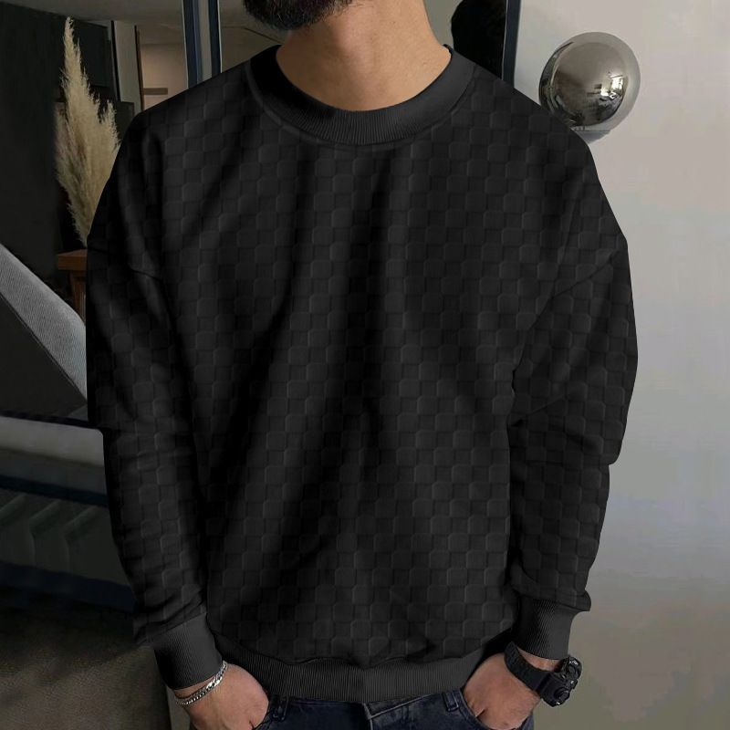 Herren neuer Jacquard-Rundhalspullover, modisches, lässiges Bottoming-Shirt, gestrickte Langarm-Tops_voghion.com