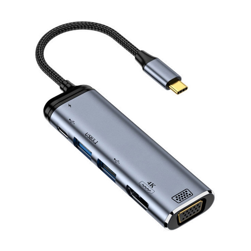 6 in 1 Type-C to VGA+HDMI+Dual USB+Dual USB-C/Type-C Interface Multifunctional Adapter_voghion.com