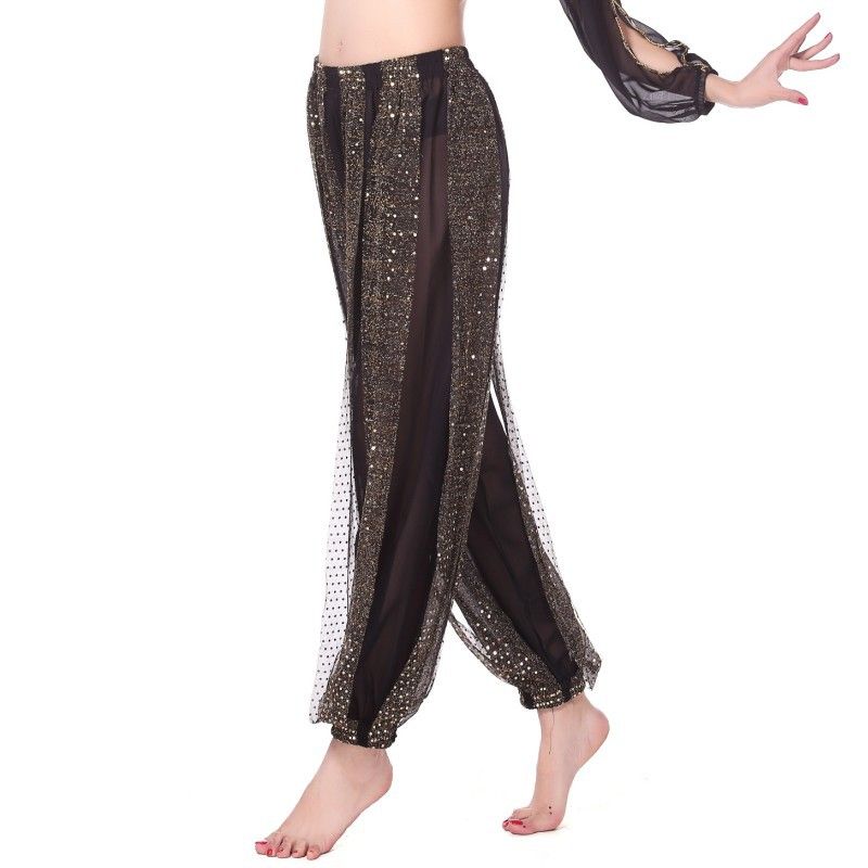 Indiase pailletten lantaarn buikvoorstelling etnische dans chiffon oefenkleding highlight broek_voghion.com