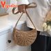 Yogodlns Neue halbrunde Strohtaschen für Frauen Sommer Strand Rattan Tasche handgefertigt gewebt Halbmond Crossbody Handtaschen Bohemia_voghion.com