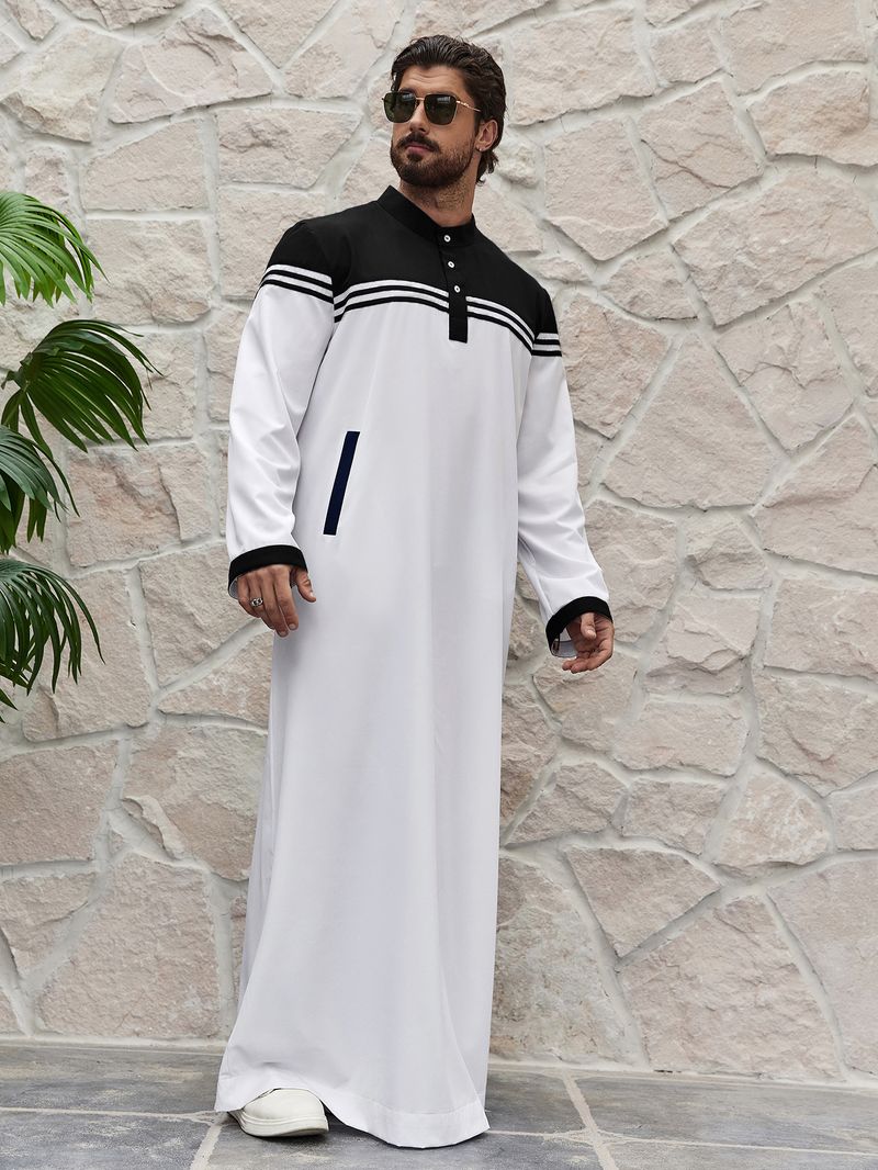 Abbigliamento maschile Medio Oriente Dubai Accademia musulmana turca Stile uomo Camicia con cuciture a contrasto Vestaglia Thobe MSL177_voghion.com