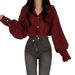 Chemise à manches longues à revers de couleur unie rouge vin simple et paresseux de style coréen chic printemps/été 2024_voghion.com