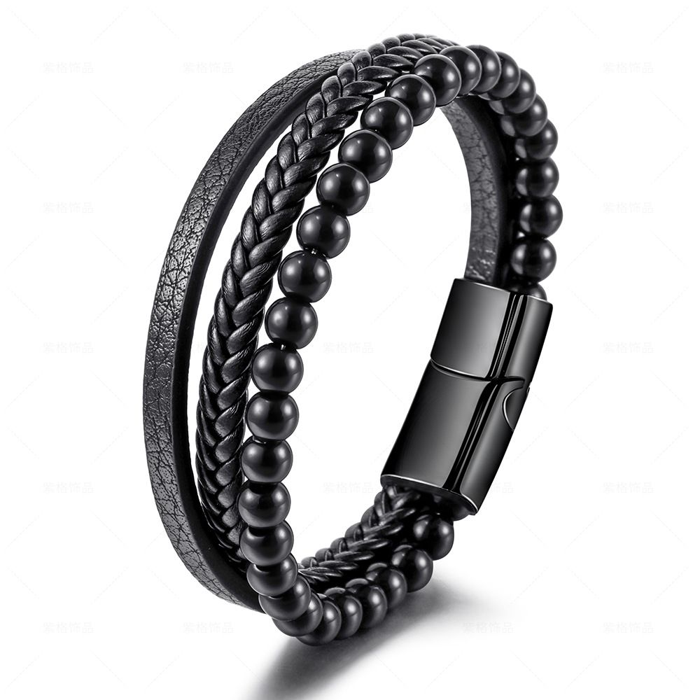 Men's Jewelry Stainless Steel Natural Tiger Eye Stone Bracelet Beads Hand Woven Agate Bracelet_voghion.com