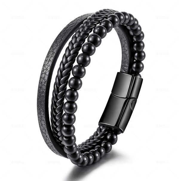 Men's Jewelry Stainless Steel Natural Tiger Eye Stone Bracelet Beads Hand Woven Agate Bracelet_voghion.com