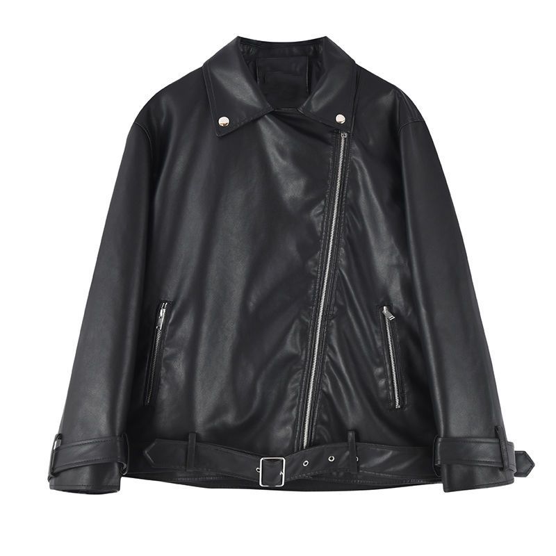 Giacca in pelle PU corta e larga alla moda da donna, autunno inverno 2024, con blocchi di colore_voghion.com