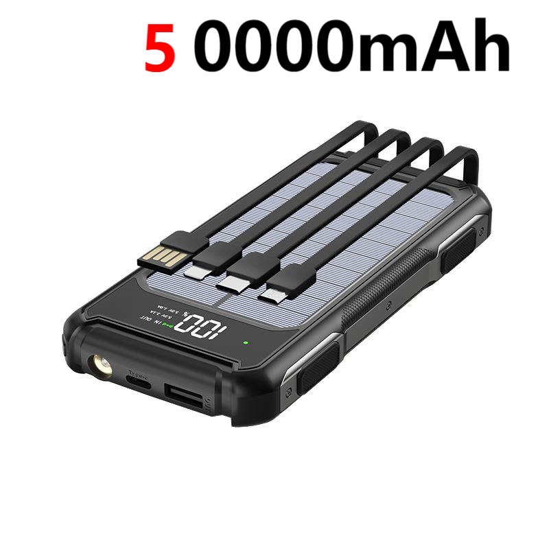 500000 MAh Solar Power Bank With Large Capacity, 4-in-1, Integrated Cable, Fast Charging Mobile Power, Battery, LED_voghion.com
