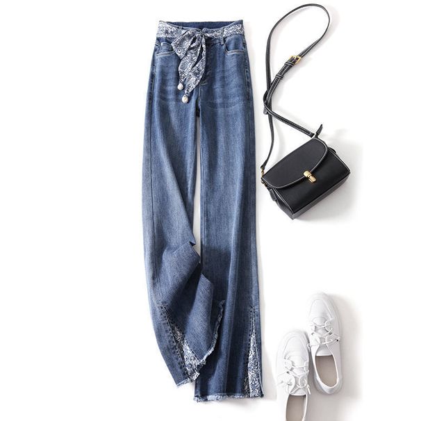 Damenbekleidung Auffälliger Gürtel im ethnischen Stil mit hoher Taille und Splicing-Print, lässige Schlaghose_voghion.com